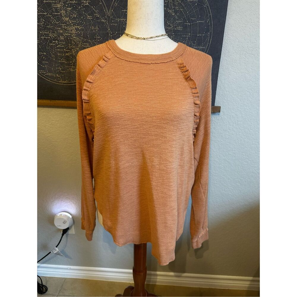 Pilcro Anthropologie Orange Ruffle Oversized Long Sleeve Top Women Size XS